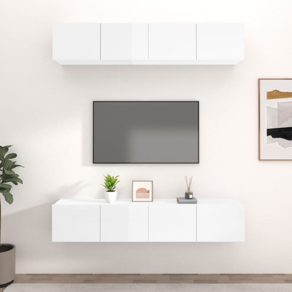 Vidaxl TV skrinky 4 ks lesklé biele 80x30x30 cm spracované drevo